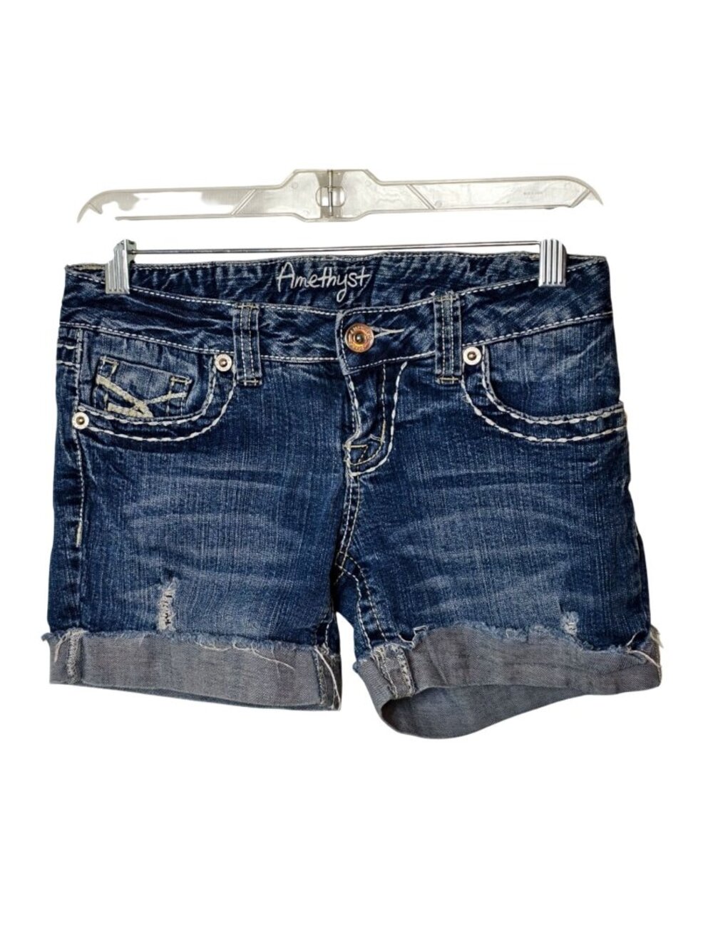 Amethyst Womens 5 Y2K Jean Shorts Distressed Cuffed Hot Shorts Cutoff Grunge